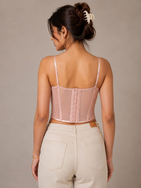 Women's Pearl Pink Floral Corset Party Top | Cyenora