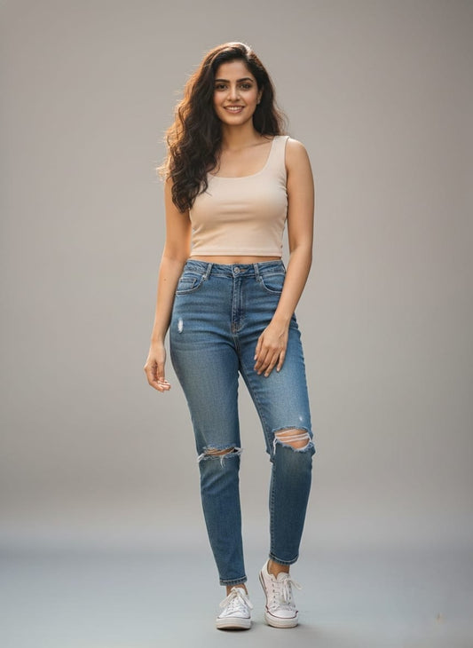 Women's Light Beige Sleeveless Crop Tank Top | Cyenora - Cyenora