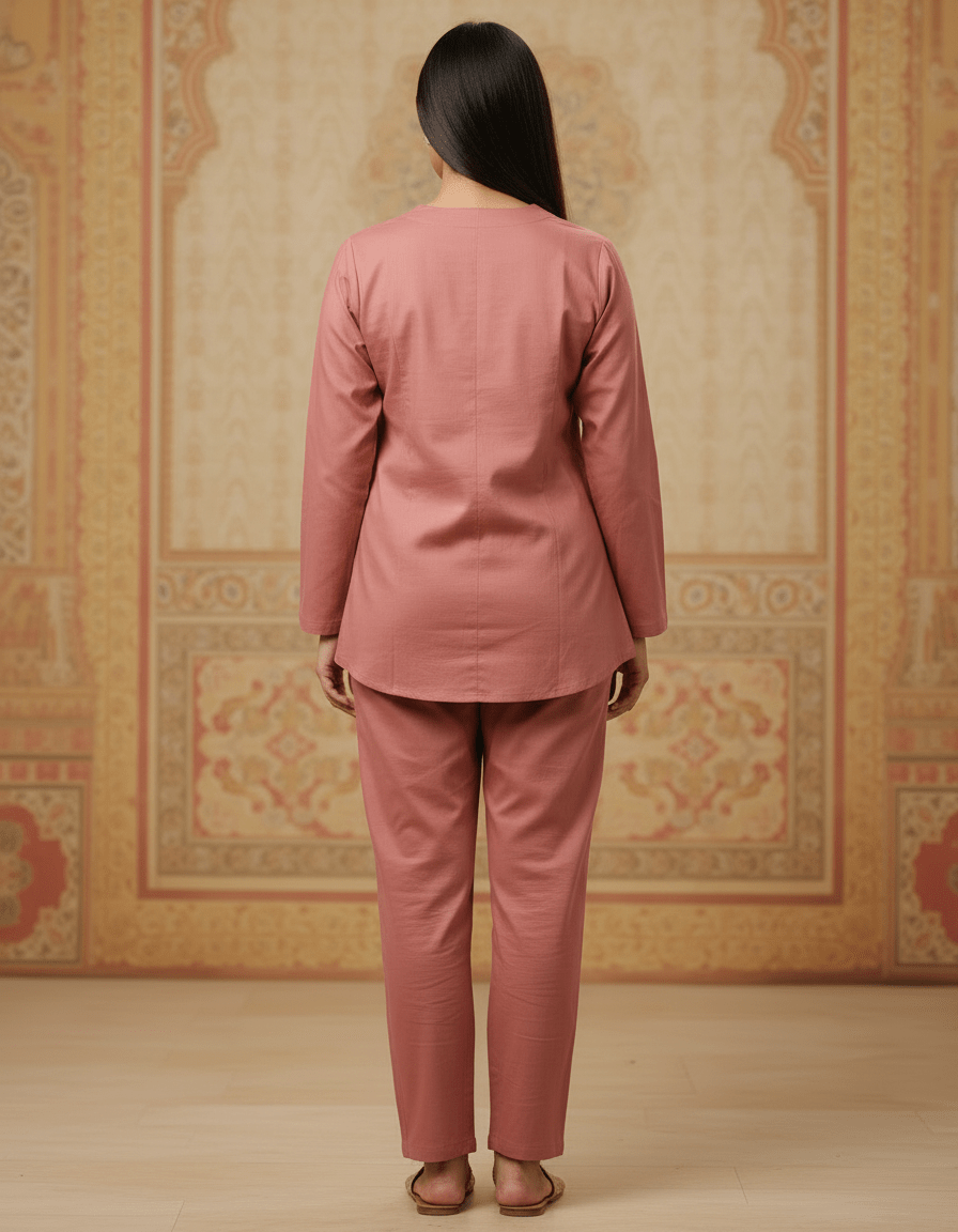 Women Light Brown Cotton Co - Ord Set | Printed Top & Bottom Set | Full Sleeve Casual Wear | Comfortable Daily Wear | Cyenora - Cyenora