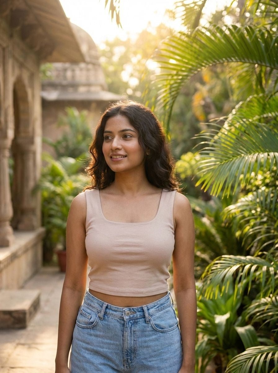 Cream White Sleeveless Crop Top – Women Cotton Top | Cyenora - Cyenora