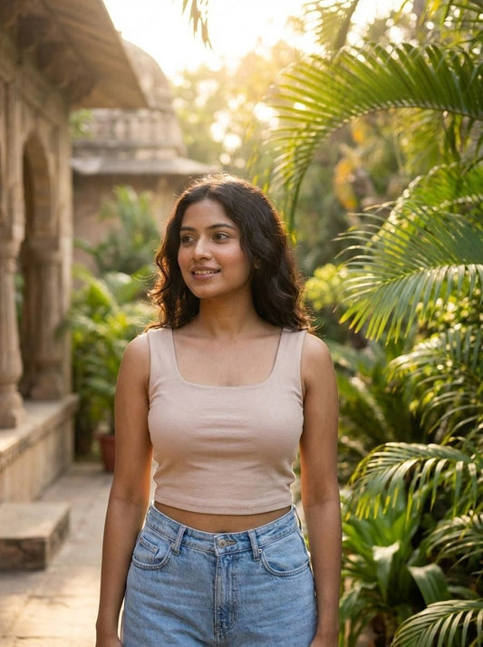 Cream White Sleeveless Crop Top – Women Cotton Top | Cyenora - Cyenora