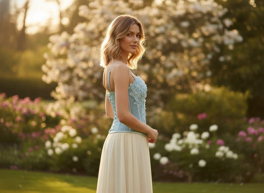 Women's Powder Blue Floral Embellished Corset Top | Cyenora - Cyenora