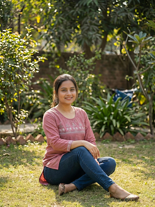 Light Pink Embroidered Cotton Kurti – Women Daily Wear | Cyenora - Cyenora