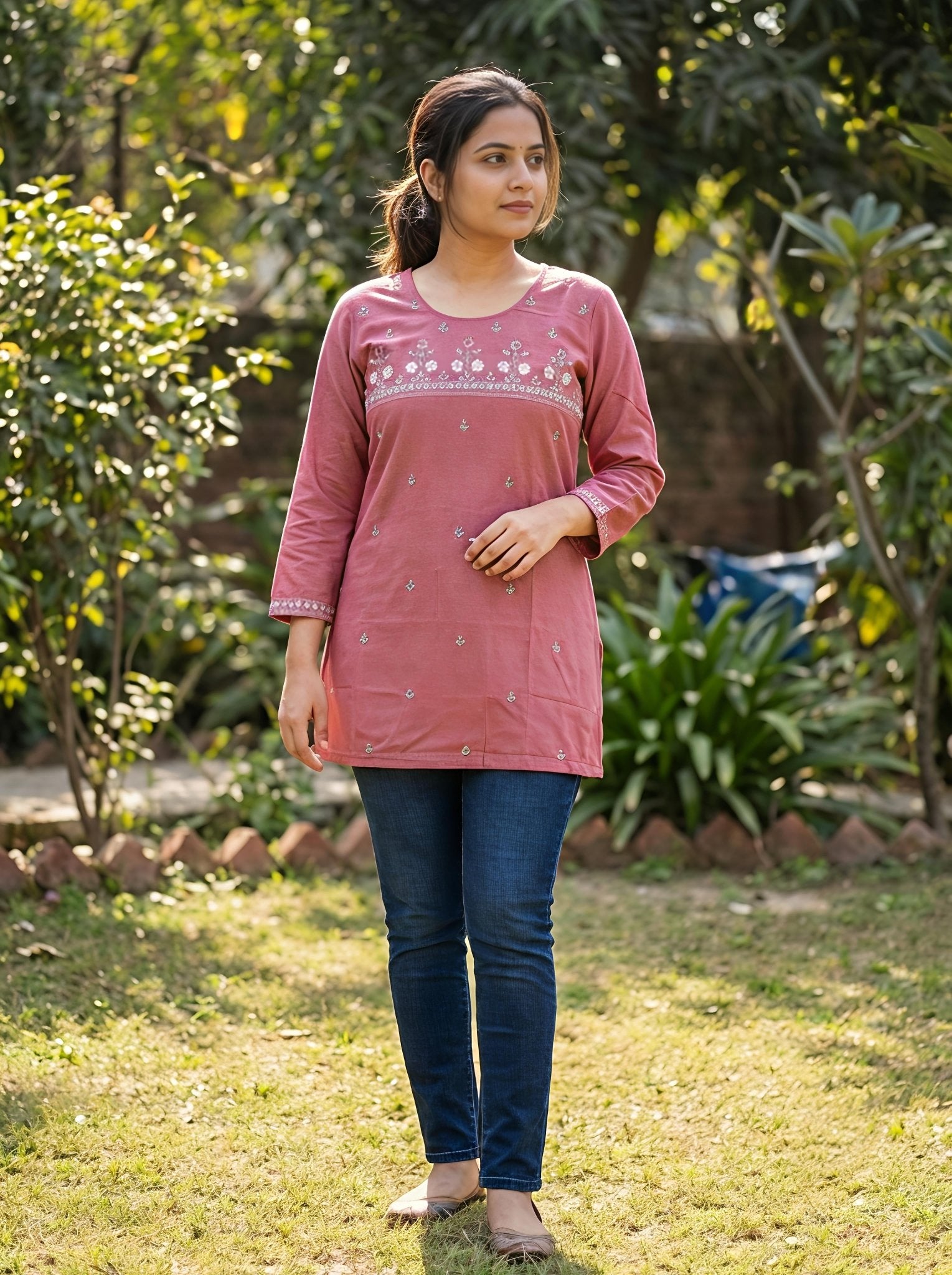 Light Pink Embroidered Cotton Kurti – Women Daily Wear | Cyenora - Cyenora