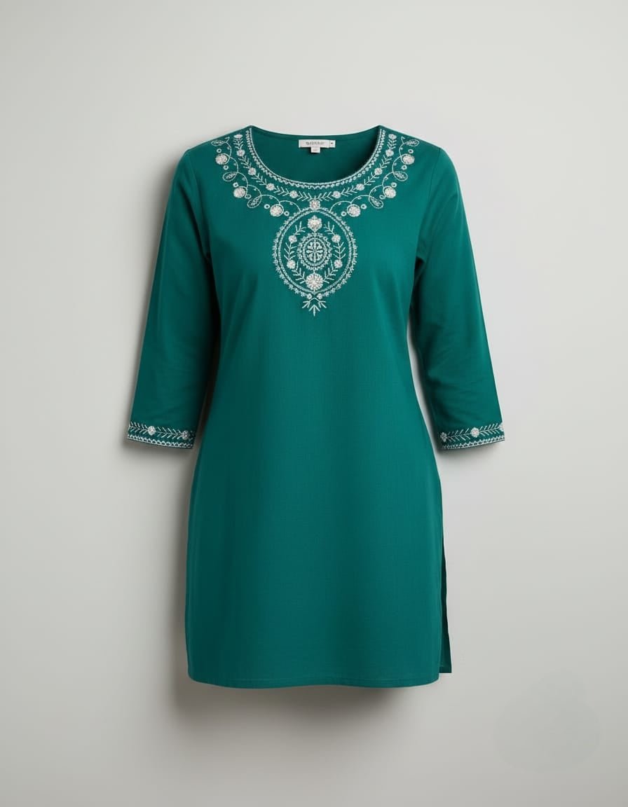 Green Embroidered Cotton Kurti – Women Office Wear | Cyenora - Cyenora