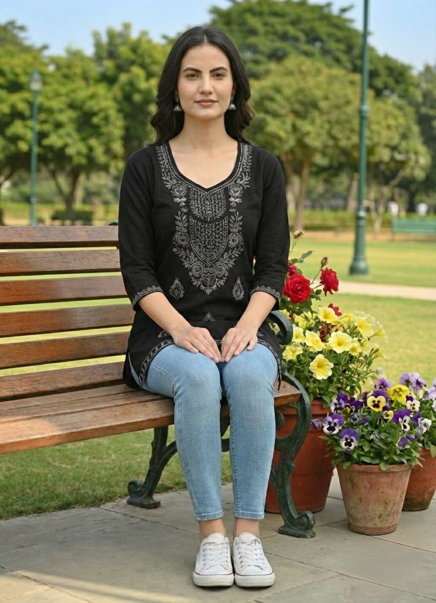 Cyenora V Neck Women’s Mustard Embroidered Kurti - Cyenora