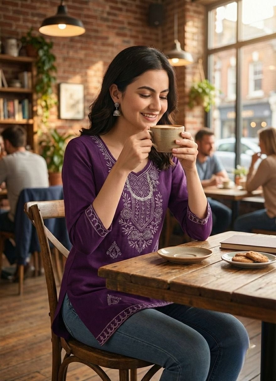 Cyenora Women’s Purple Embroidered Kurti - Cyenora