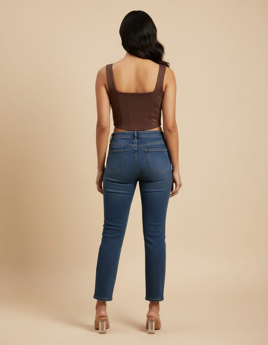 Women's Mocha Square Neck Crop Top | Cyenora - Cyenora