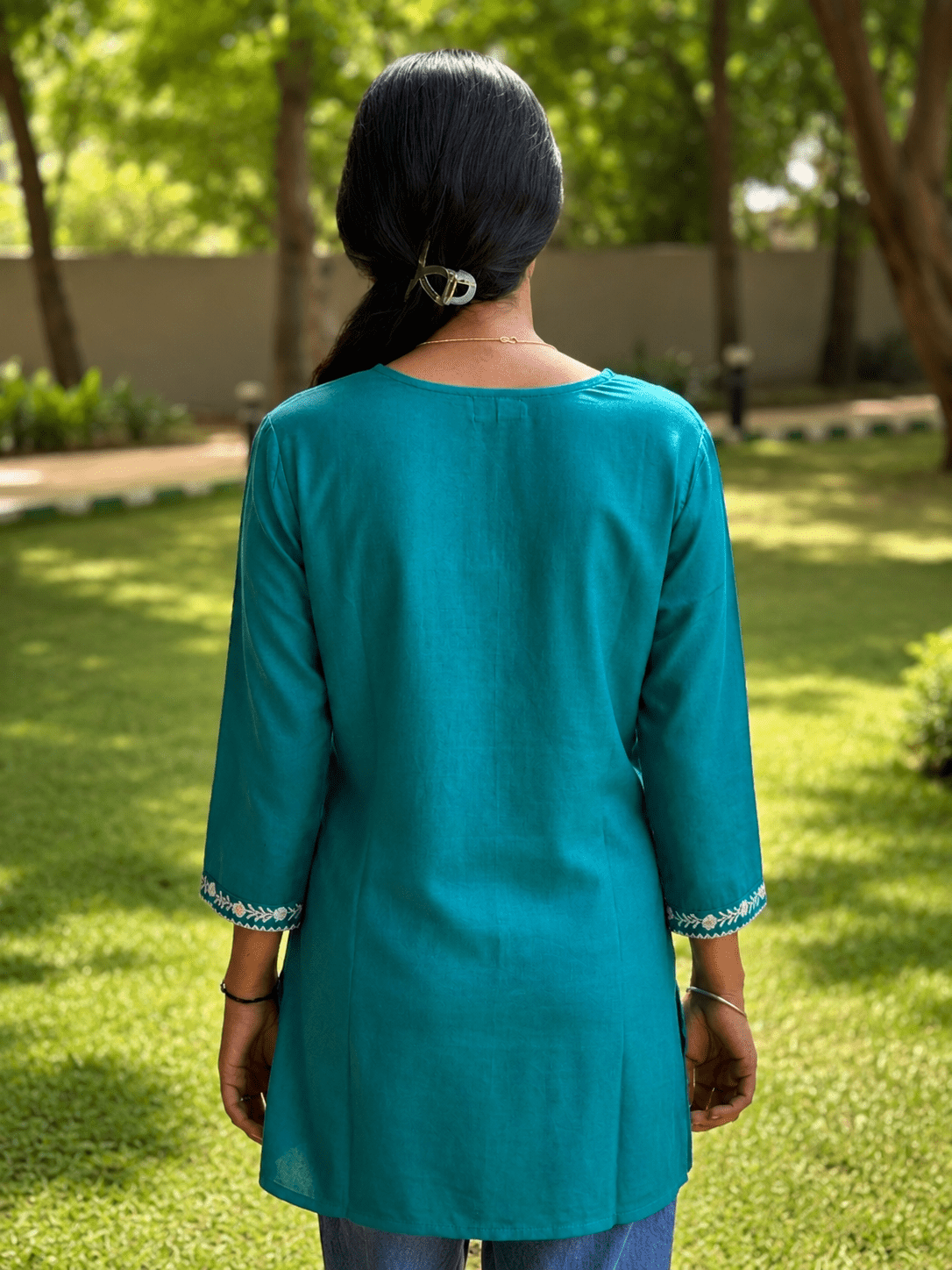 Women's Green Embroidered Cotton Kurti – Office Wear | Cyenora - Cyenora