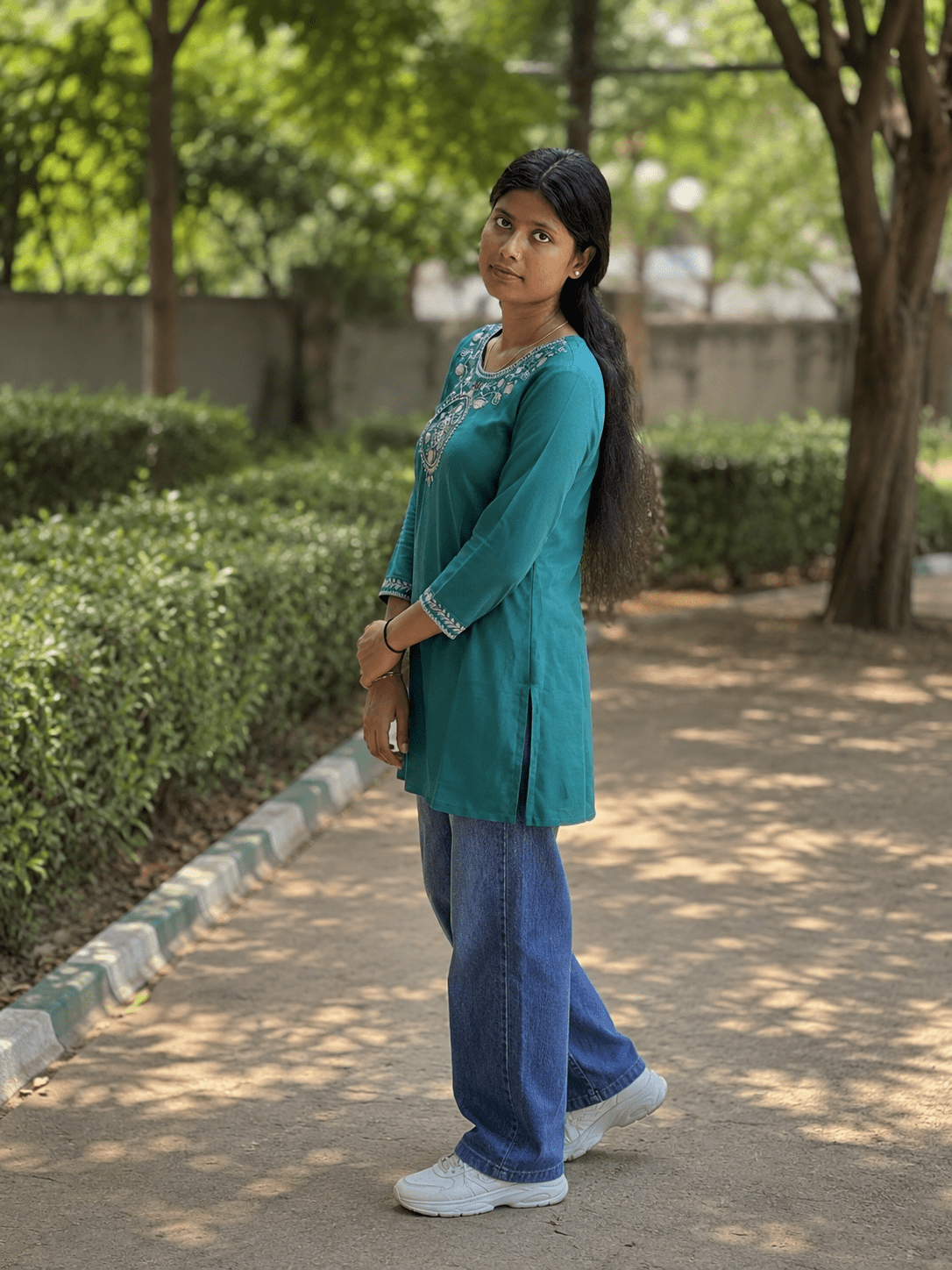 Women's Green Embroidered Cotton Kurti – Office Wear | Cyenora - Cyenora